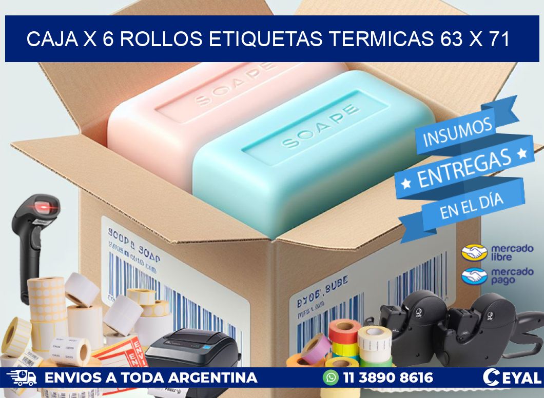 Caja X 6 Rollos Etiquetas termicas 63 x 71