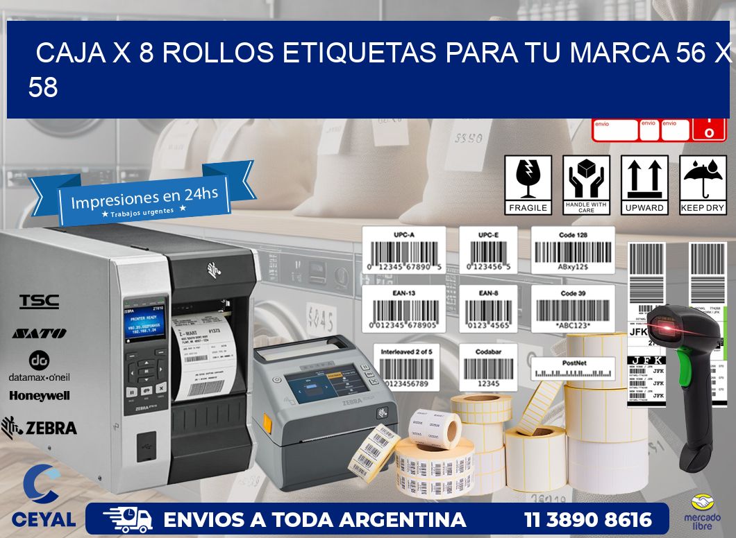 Caja X 8 Rollos Etiquetas para tu marca 56 x 58