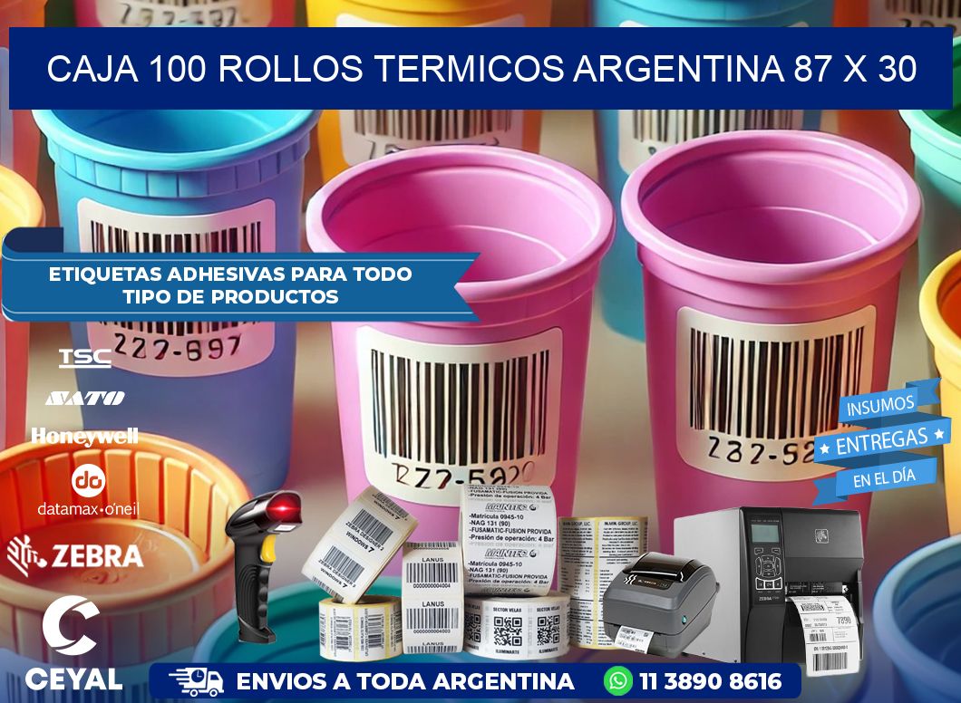 CAJA 100 ROLLOS TERMICOS ARGENTINA 87 x 30