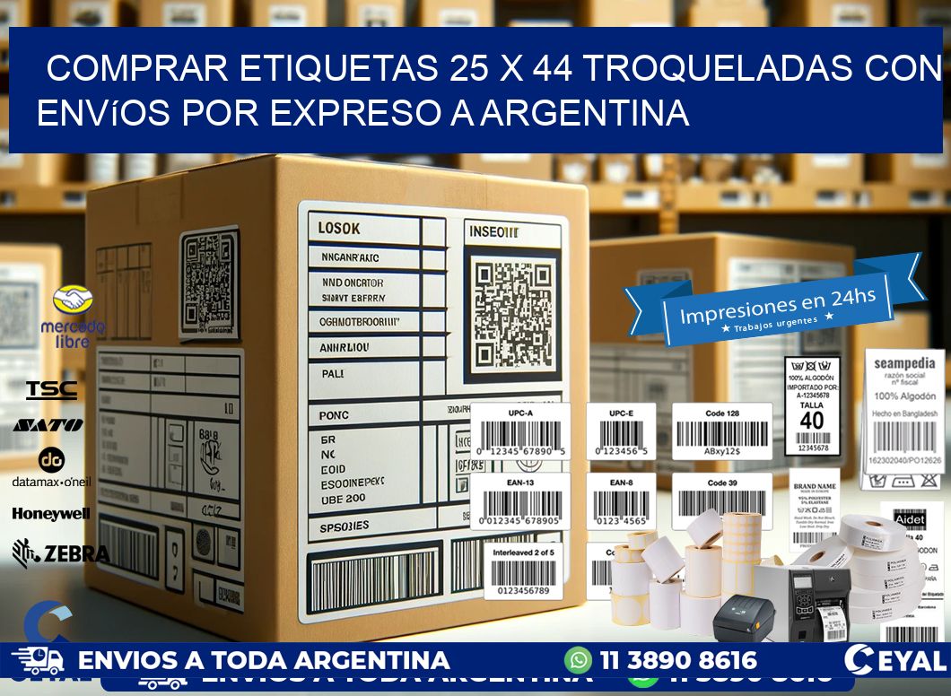 Comprar etiquetas 25 x 44 troqueladas con envíos por expreso a Argentina