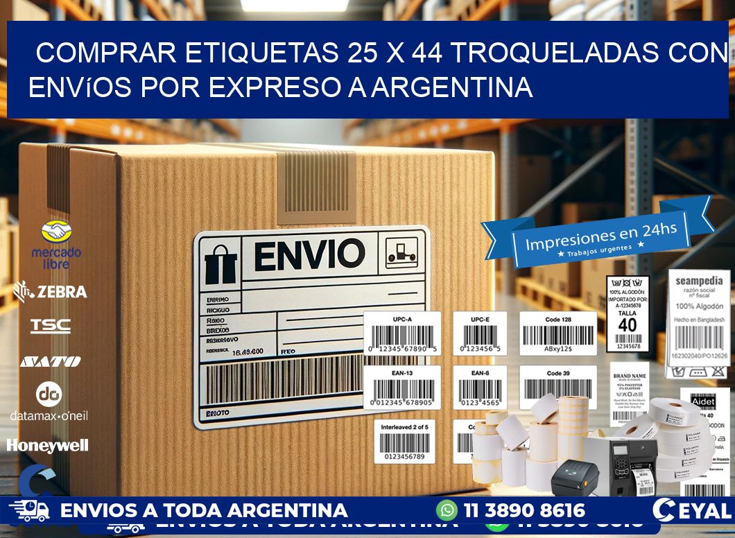 Comprar etiquetas 25 x 44 troqueladas con envíos por expreso a Argentina