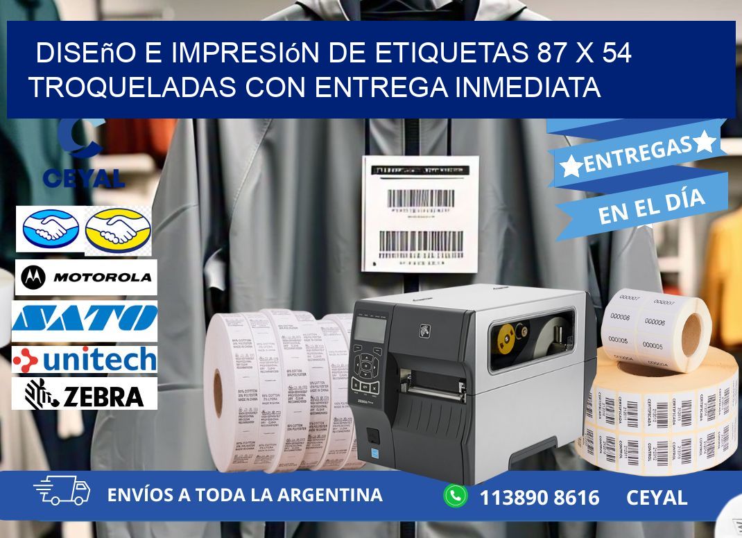 Diseño e impresión de etiquetas 87 x 54 troqueladas con entrega inmediata