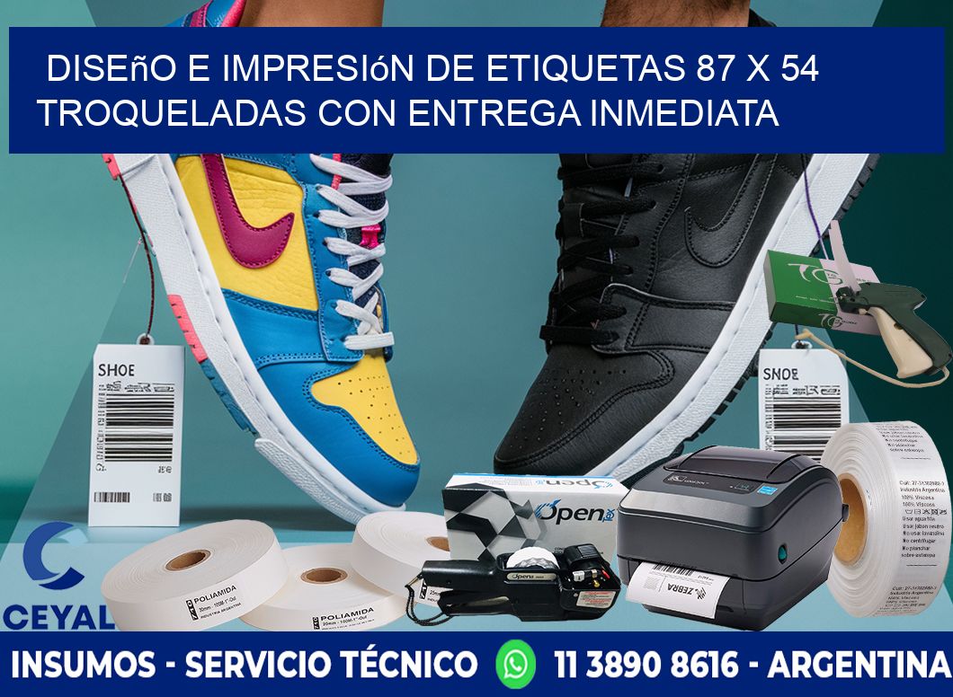 Diseño e impresión de etiquetas 87 x 54 troqueladas con entrega inmediata
