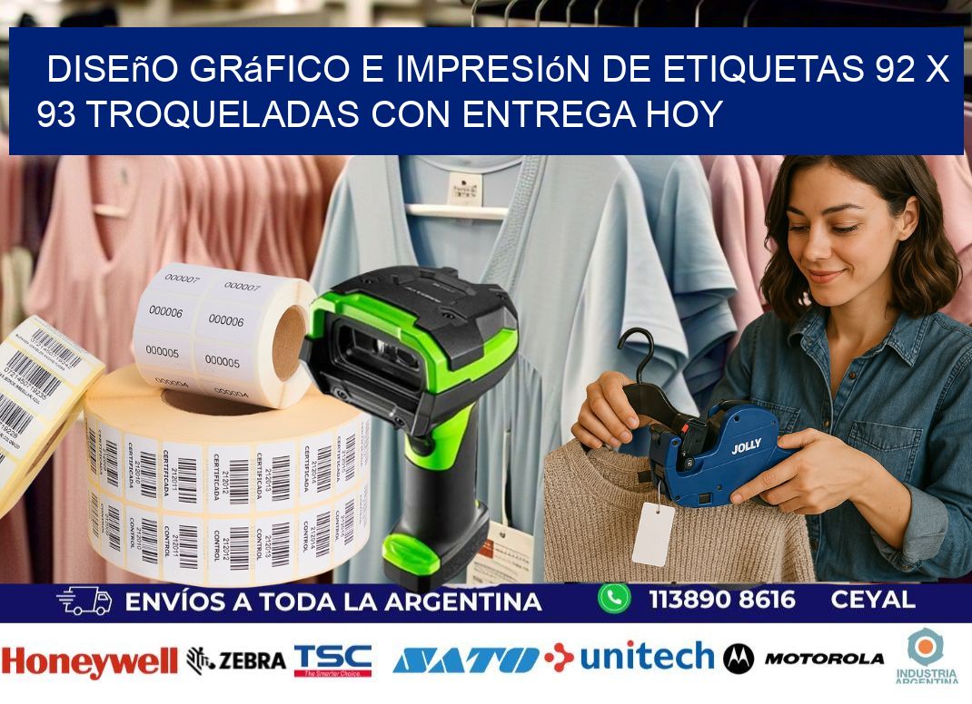Diseño gráfico e impresión de etiquetas 92 x 93 troqueladas con entrega hoy