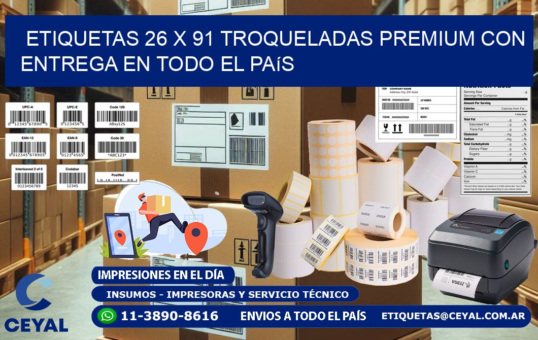 Etiquetas 26 x 91 troqueladas premium con entrega en todo el país