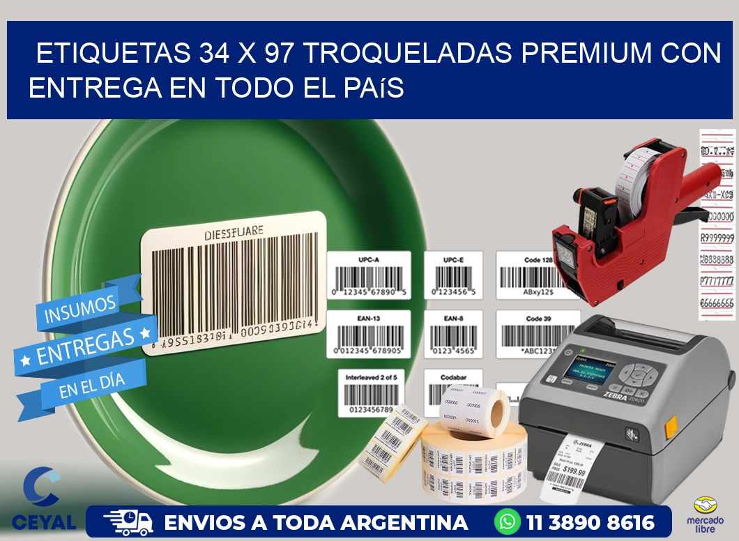Etiquetas 34 x 97 troqueladas premium con entrega en todo el país