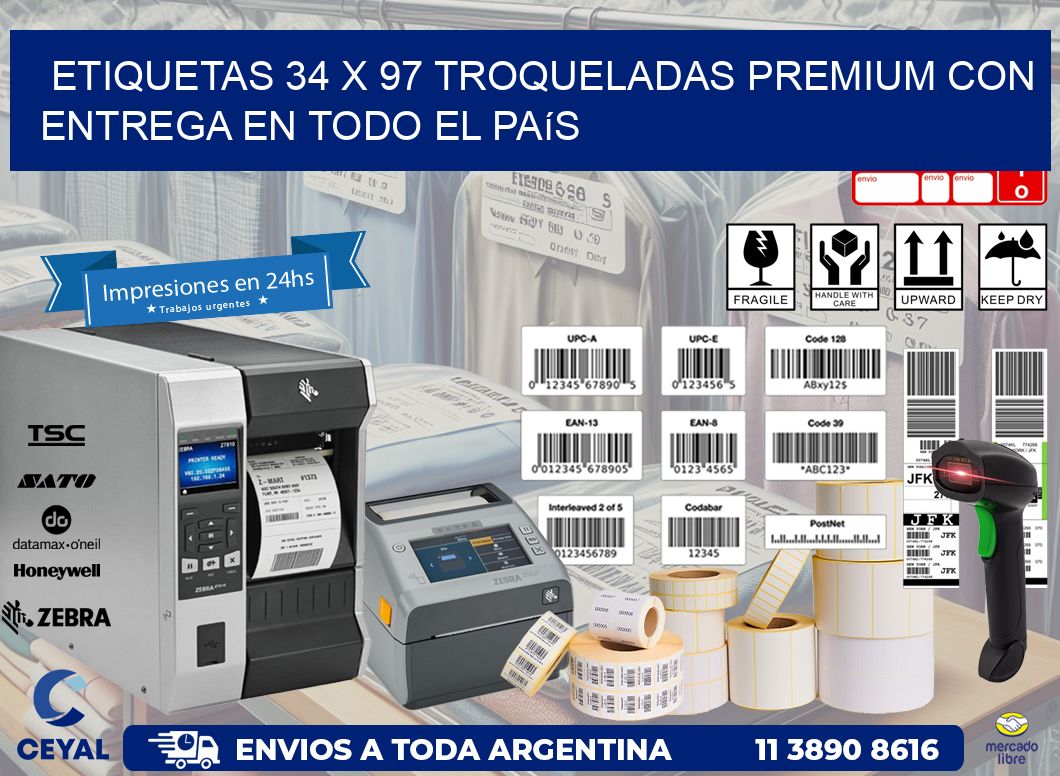 Etiquetas 34 x 97 troqueladas premium con entrega en todo el país