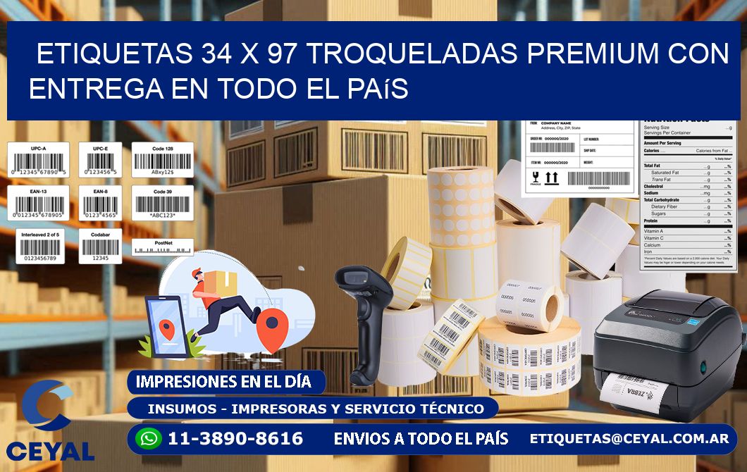 Etiquetas 34 x 97 troqueladas premium con entrega en todo el país
