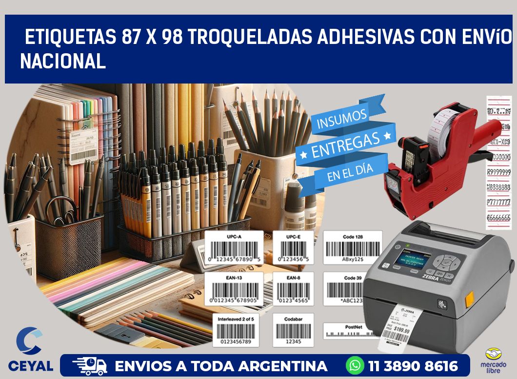 Etiquetas 87 x 98 troqueladas adhesivas con envío nacional