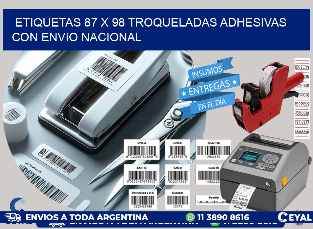 Etiquetas 87 x 98 troqueladas adhesivas con envío nacional