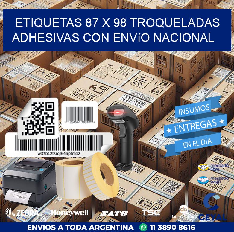Etiquetas 87 x 98 troqueladas adhesivas con envío nacional