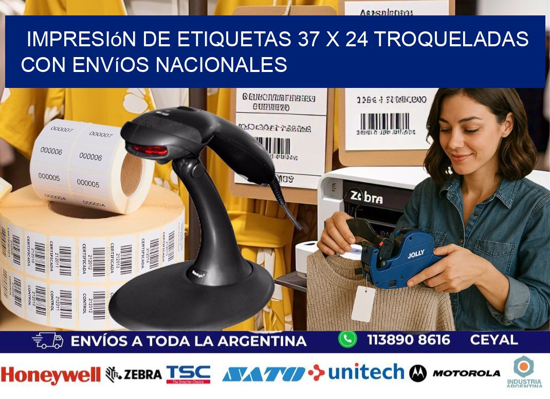 Impresión de etiquetas 37 x 24 troqueladas con envíos nacionales