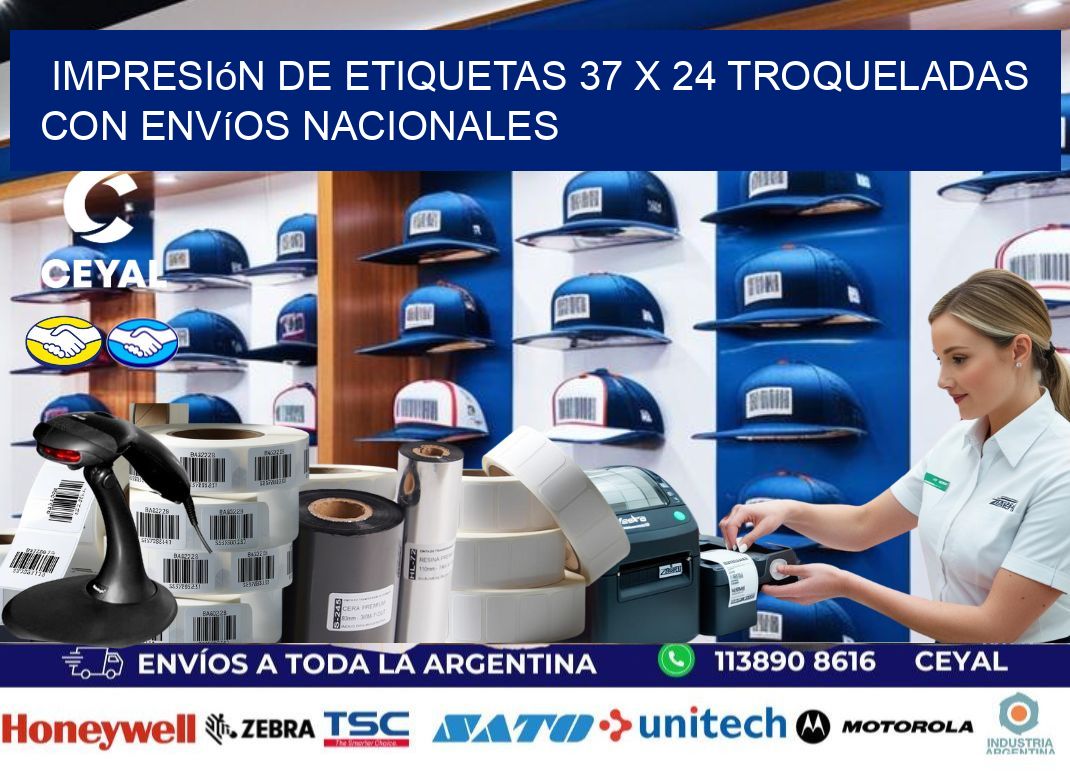 Impresión de etiquetas 37 x 24 troqueladas con envíos nacionales