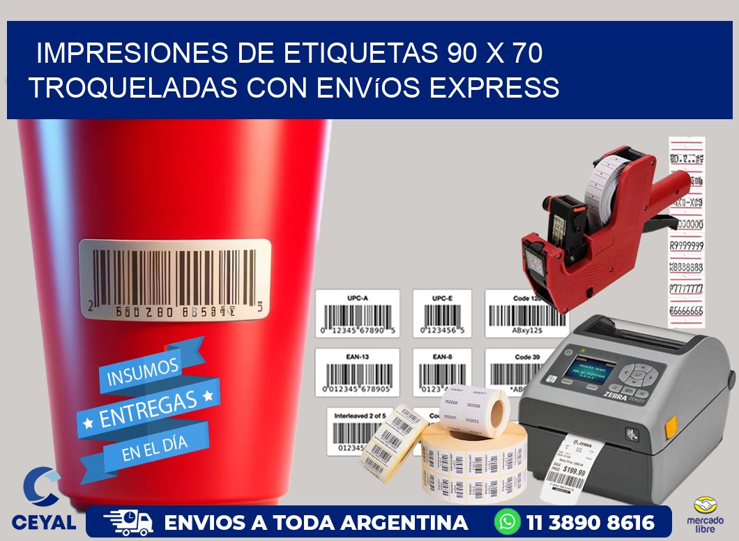 Impresiones de etiquetas 90 x 70 troqueladas con envíos express