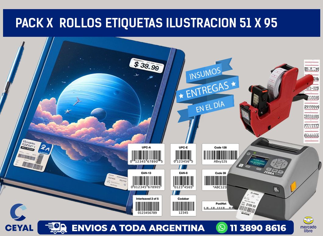 Pack X  Rollos Etiquetas Ilustracion 51 x 95