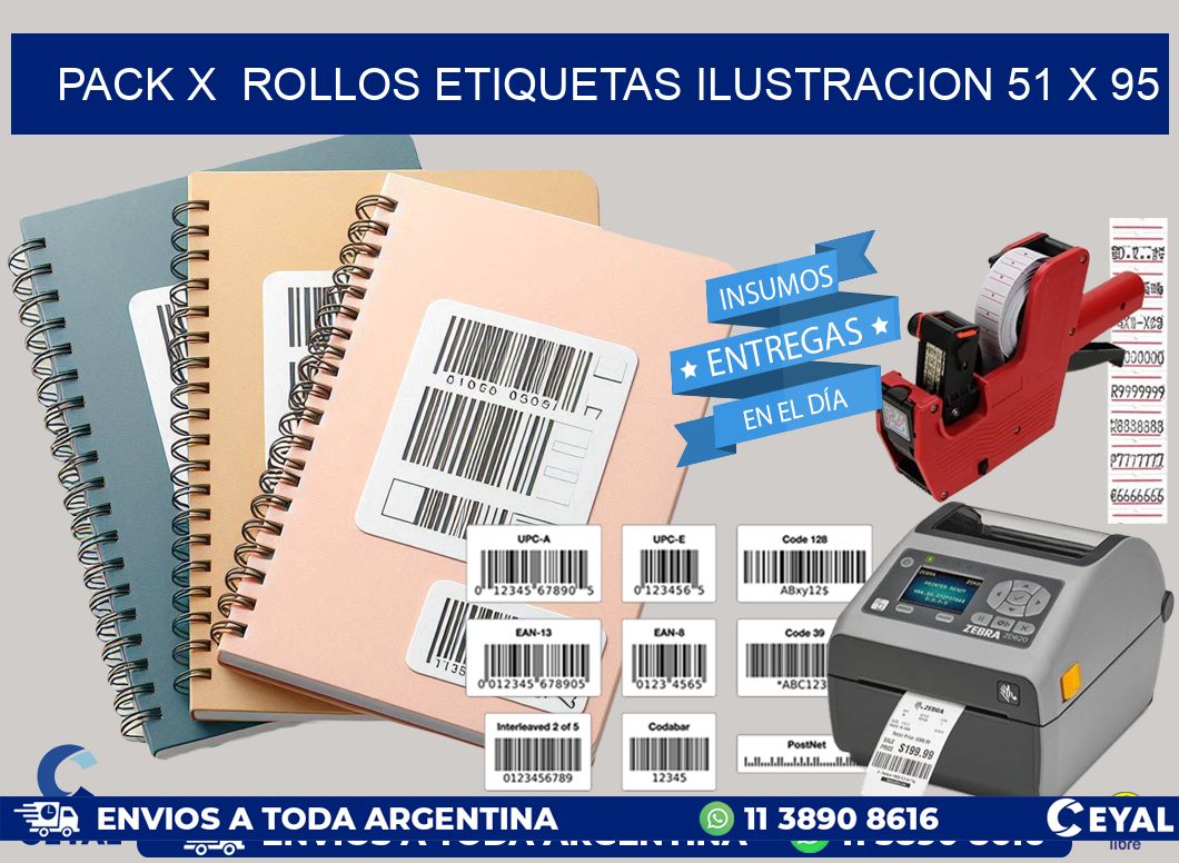 Pack X  Rollos Etiquetas Ilustracion 51 x 95
