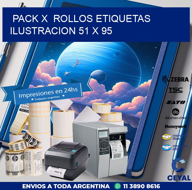 Pack X  Rollos Etiquetas Ilustracion 51 x 95