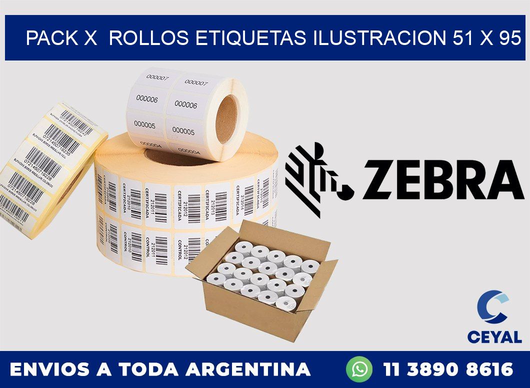 Pack X  Rollos Etiquetas Ilustracion 51 x 95