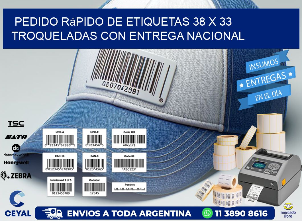 Pedido rápido de etiquetas 38 x 33 troqueladas con entrega nacional