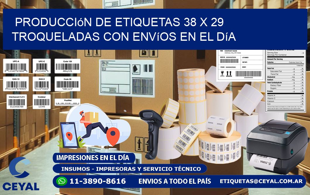 Producción de etiquetas 38 x 29 troqueladas con envíos en el día