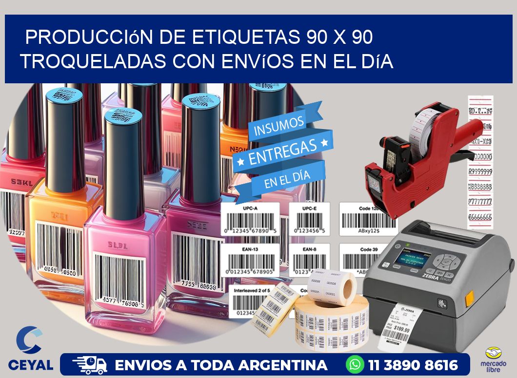 Producción de etiquetas 90 x 90 troqueladas con envíos en el día