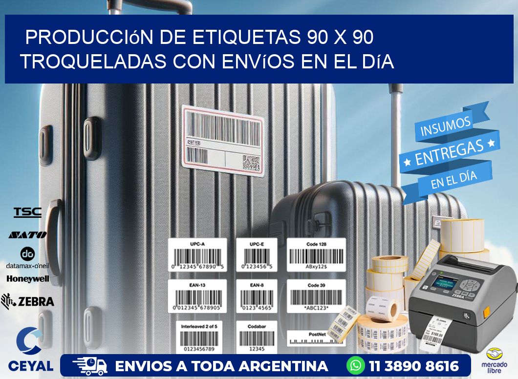 Producción de etiquetas 90 x 90 troqueladas con envíos en el día