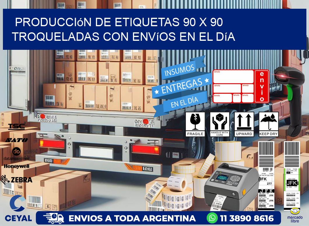 Producción de etiquetas 90 x 90 troqueladas con envíos en el día