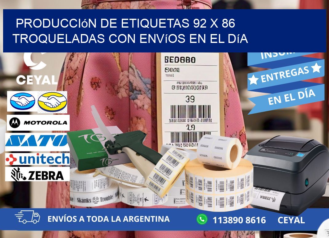 Producción de etiquetas 92 x 86 troqueladas con envíos en el día