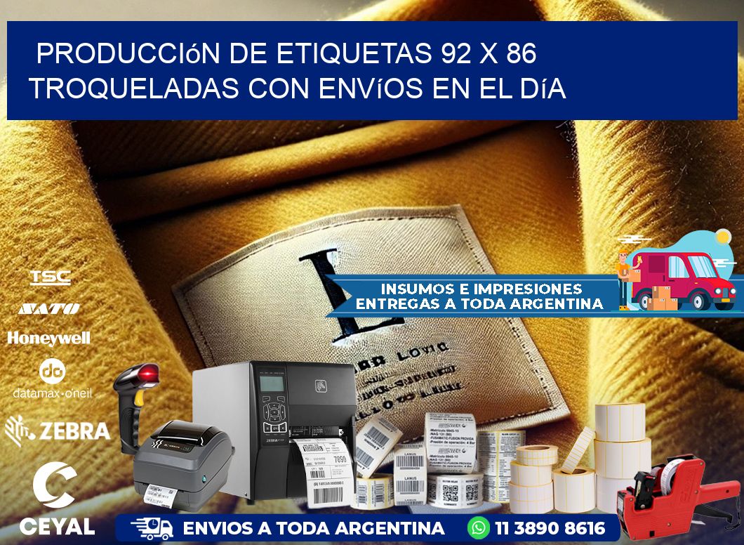 Producción de etiquetas 92 x 86 troqueladas con envíos en el día