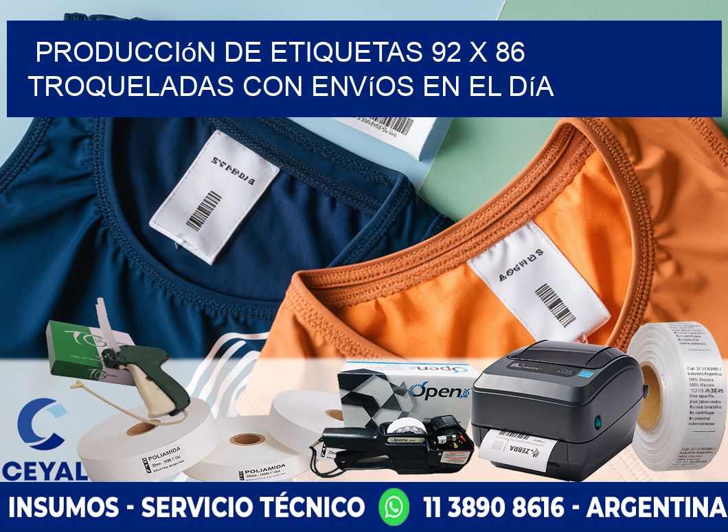 Producción de etiquetas 92 x 86 troqueladas con envíos en el día