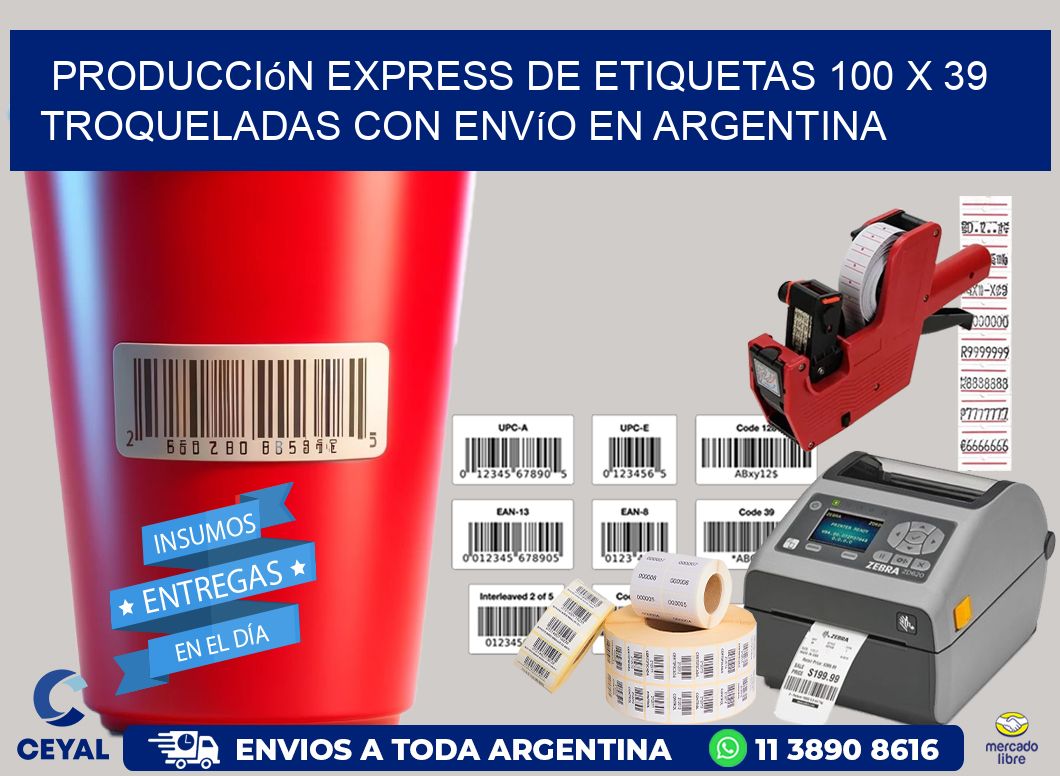 Producción express de etiquetas 100 x 39 troqueladas con envío en Argentina