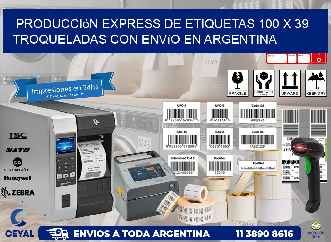 Producción express de etiquetas 100 x 39 troqueladas con envío en Argentina