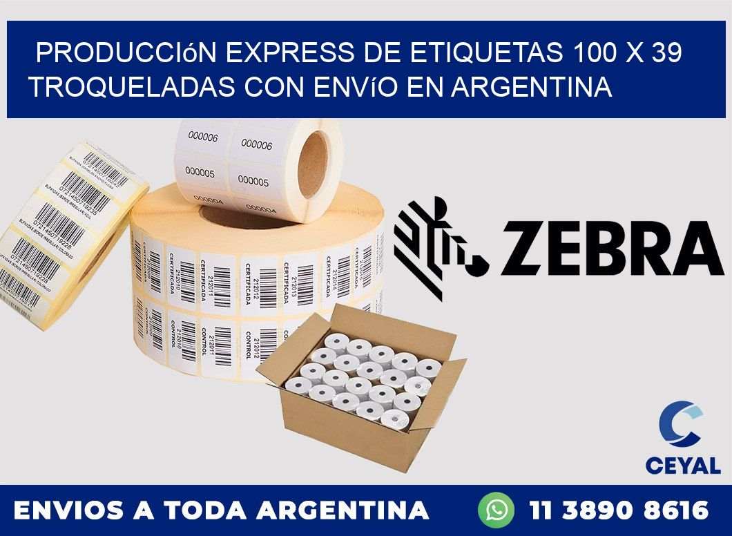 Producción express de etiquetas 100 x 39 troqueladas con envío en Argentina