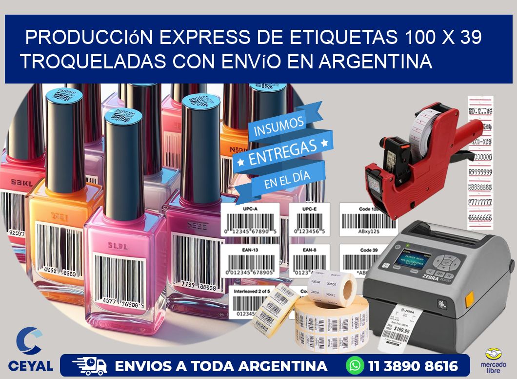 Producción express de etiquetas 100 x 39 troqueladas con envío en Argentina