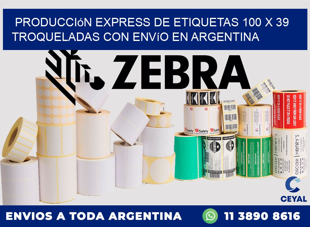 Producción express de etiquetas 100 x 39 troqueladas con envío en Argentina