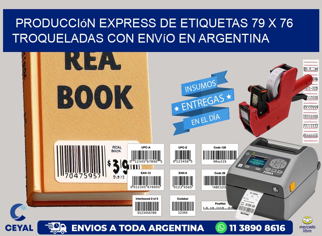 Producción express de etiquetas 79 x 76 troqueladas con envío en Argentina