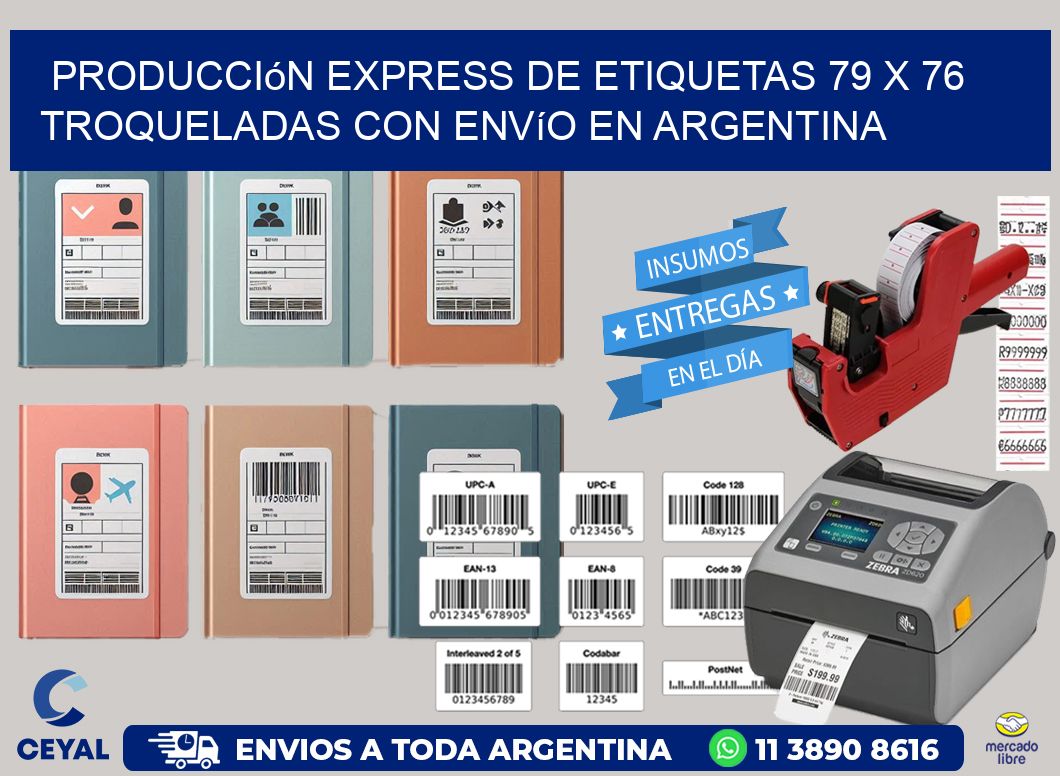 Producción express de etiquetas 79 x 76 troqueladas con envío en Argentina