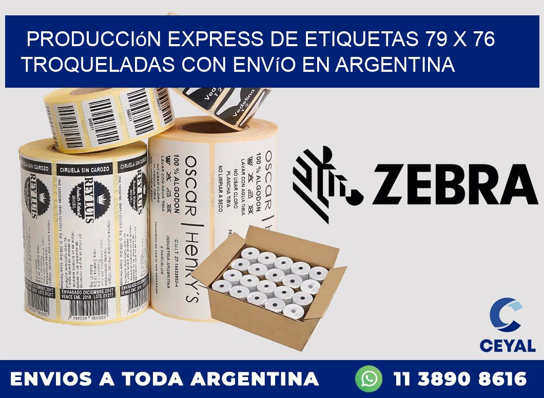 Producción express de etiquetas 79 x 76 troqueladas con envío en Argentina