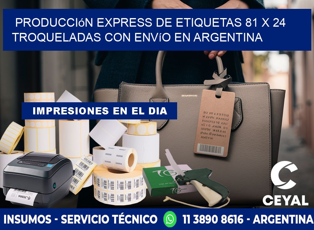 Producción express de etiquetas 81 x 24 troqueladas con envío en Argentina