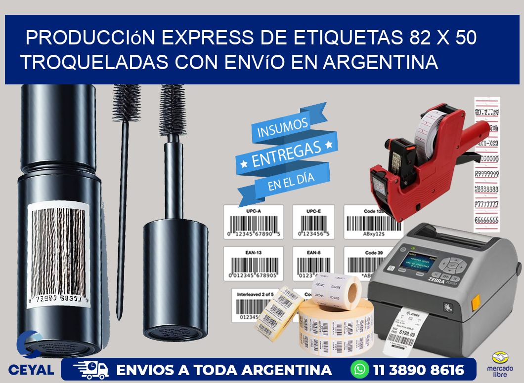 Producción express de etiquetas 82 x 50 troqueladas con envío en Argentina