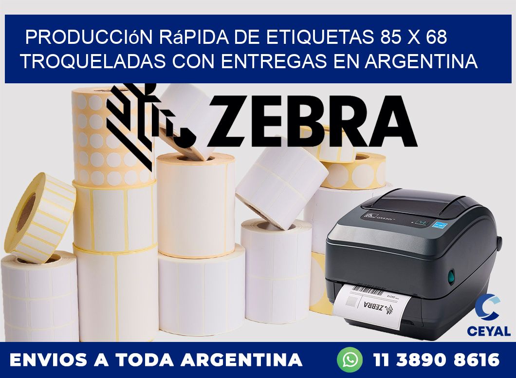 Producción rápida de etiquetas 85 x 68 troqueladas con entregas en Argentina