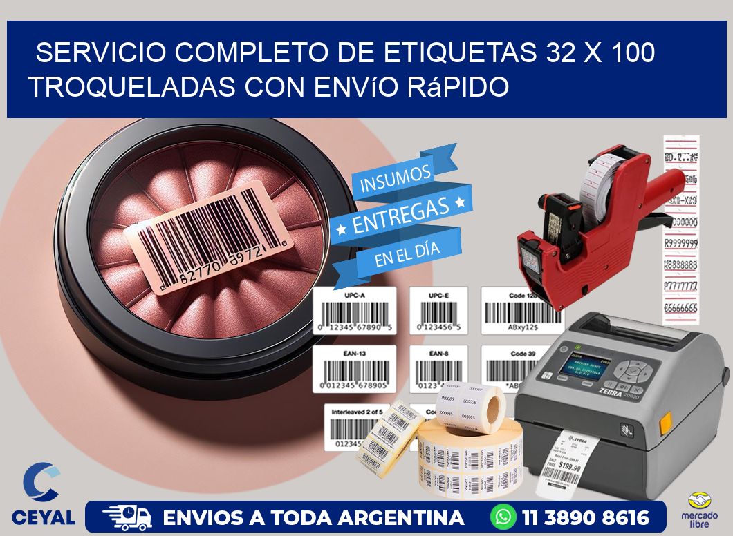 Servicio completo de etiquetas 32 x 100 troqueladas con envío rápido