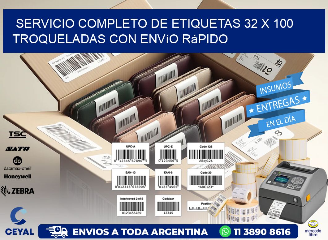 Servicio completo de etiquetas 32 x 100 troqueladas con envío rápido