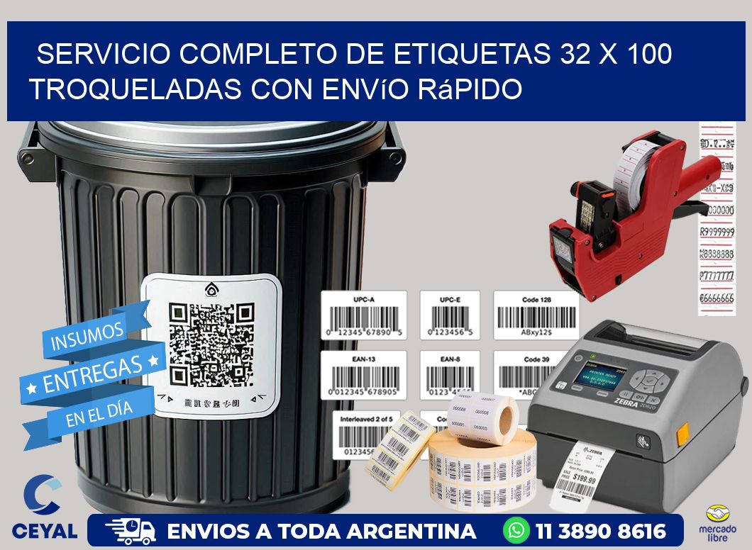 Servicio completo de etiquetas 32 x 100 troqueladas con envío rápido