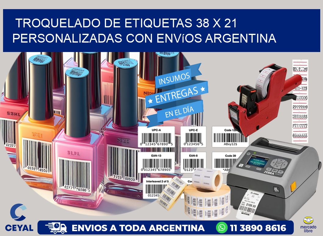 Troquelado de etiquetas 38 x 21 personalizadas con envíos Argentina