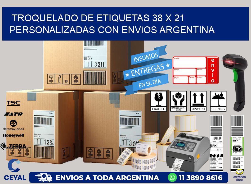 Troquelado de etiquetas 38 x 21 personalizadas con envíos Argentina