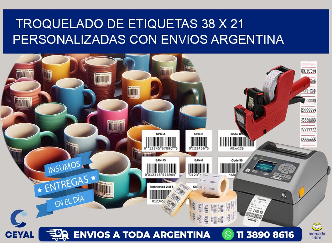 Troquelado de etiquetas 38 x 21 personalizadas con envíos Argentina