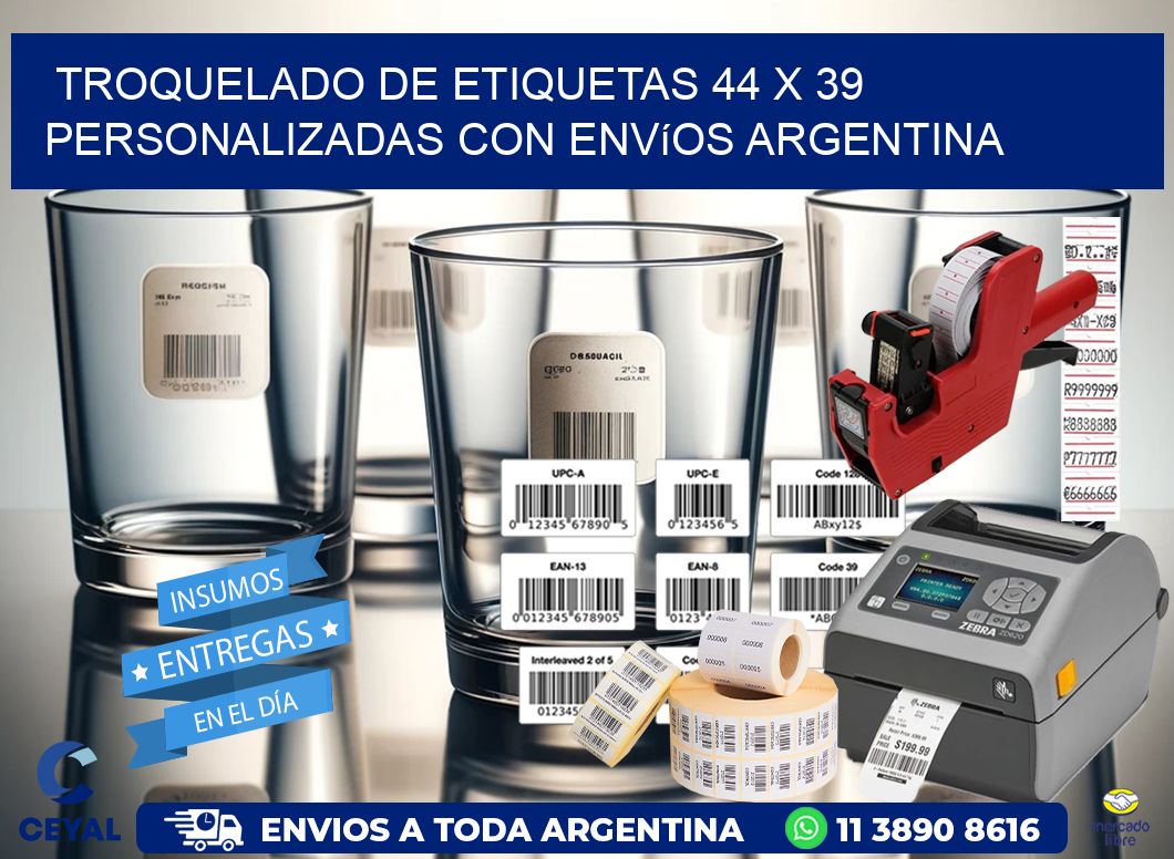 Troquelado de etiquetas 44 x 39 personalizadas con envíos Argentina
