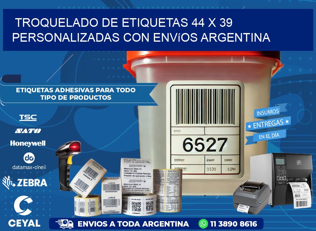 Troquelado de etiquetas 44 x 39 personalizadas con envíos Argentina