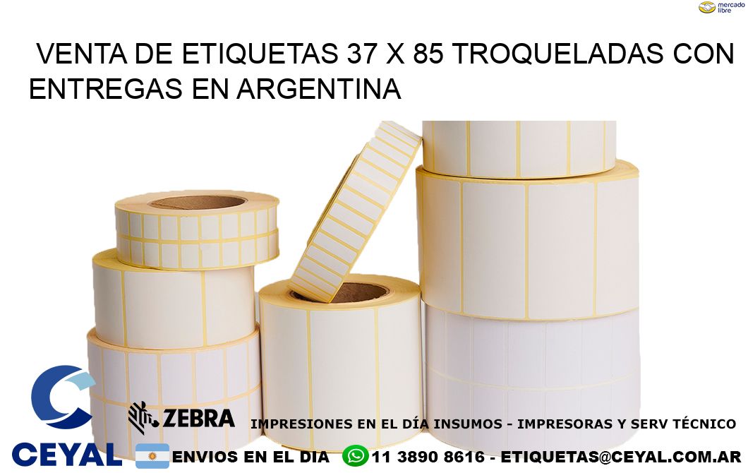 Venta de etiquetas 37 x 85 troqueladas con entregas en Argentina